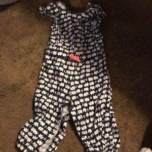 Girls romper with pink bow and white elephants!